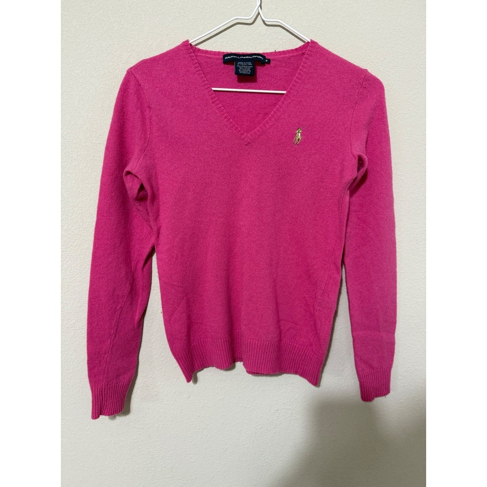 Ralph Lauren Y2K Pink Long Sleeve Merino/Cashmere Blend Women Medium Oxford Pony